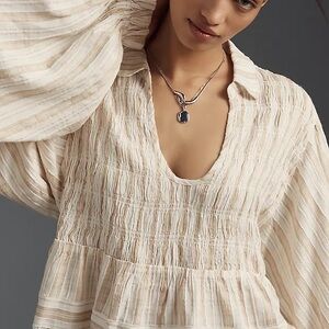 Anthropologie Cream Textured Blouse